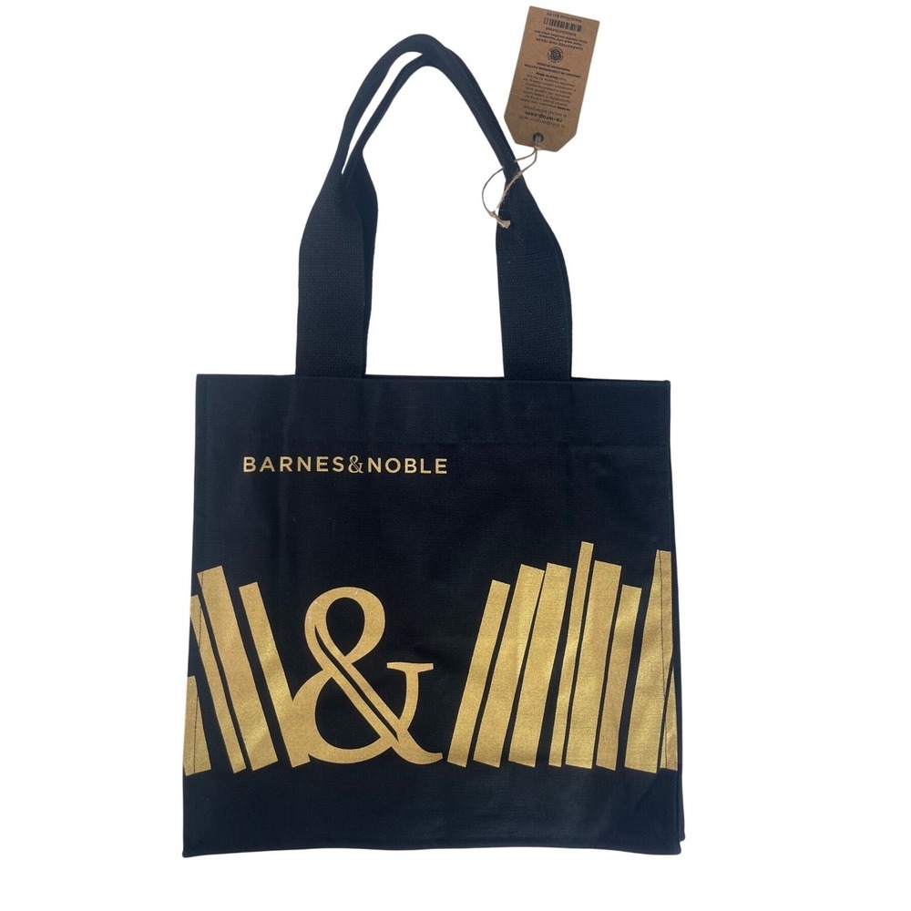 Barnes & Noble Premium Organic Cotton Tote Bag Gold Design New Black Gold
